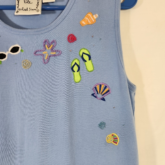 michael simon lite tank maxi dress nautical beach coastal grandma resortwear med - Picture 2 of 11